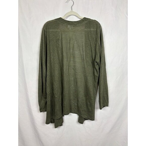 J.Jill  Women's Large Cardigan Linen Open Front Army Green Lightweight Sweater - Picture 7 of 9